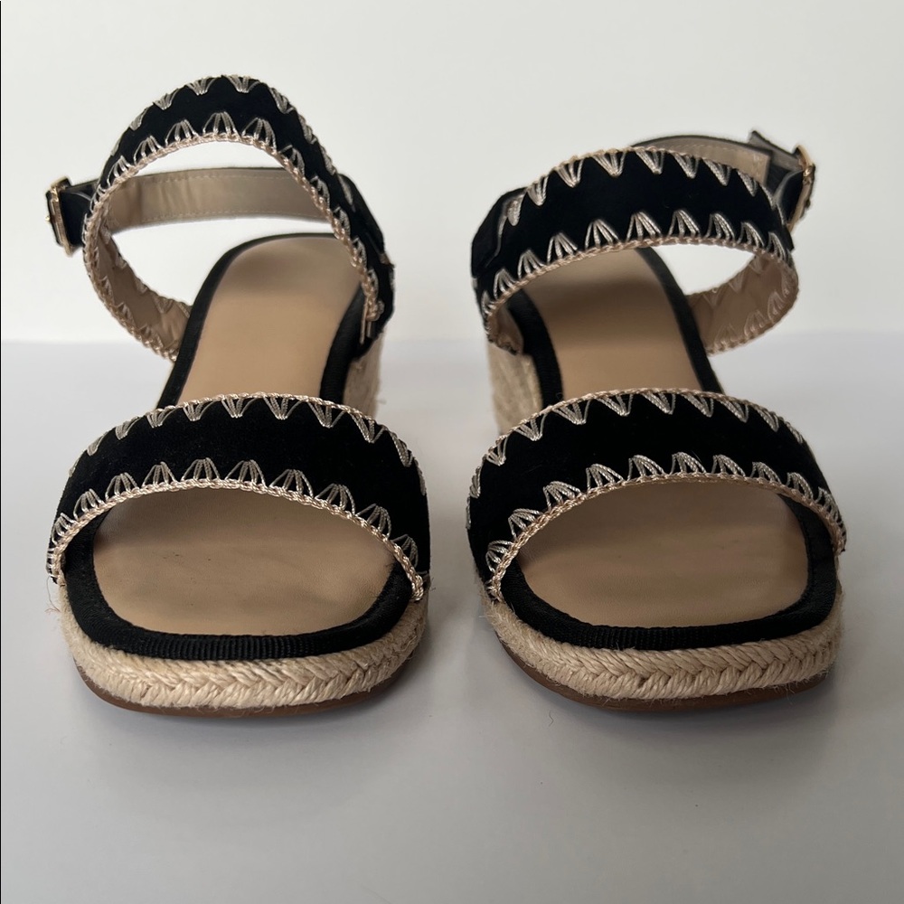 Black Suede & Rope Wedge Sandals - Picture 6 of 9